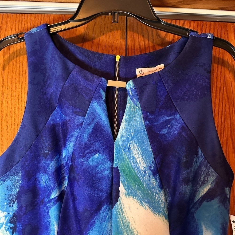 CB Established 1962 Aqua Blue Watercolor Fit And Flare Zip Up Dress Size 8 - Picture 2 of 16